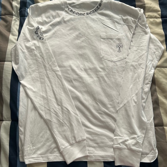Chrome Hearts Other - Chrome Hearts White Long Sleeve Pocket Tee with Gothic Cross Detail